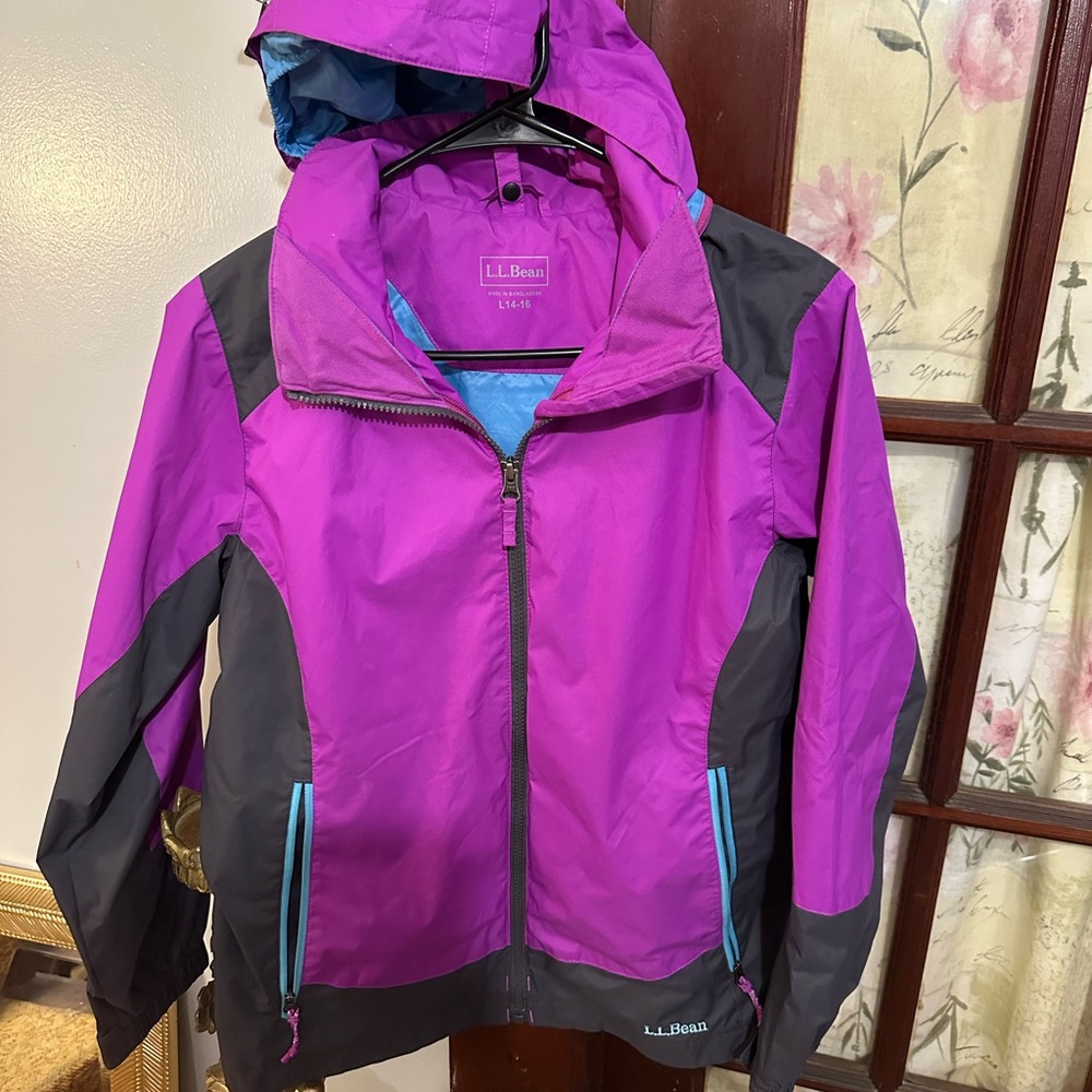 L.L. Bean Kids Vibrant Purple and Charcoal Raincoat